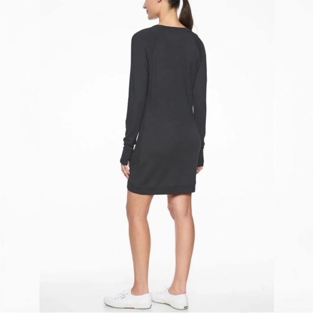 Athleta Criss Cross Black Sweater Dress Soft Jersey Stretch Long Sleeve XS Comfy